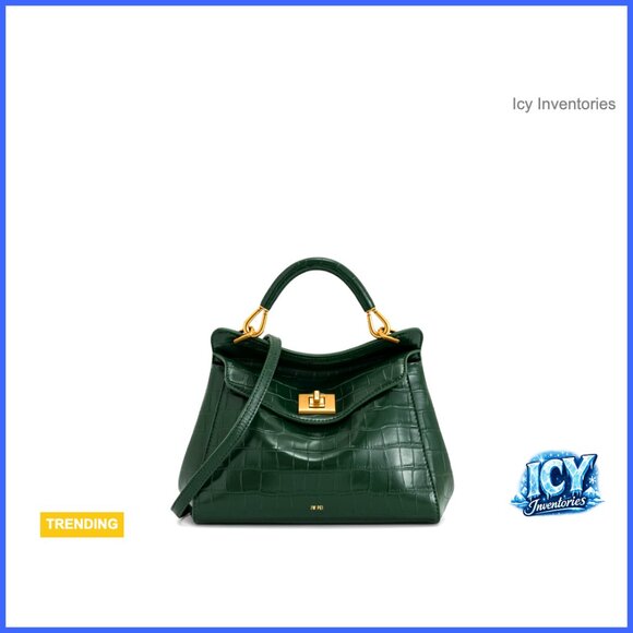 Croc-Embossed Vegan Leather Top Handle Bag with Adjustable Strap